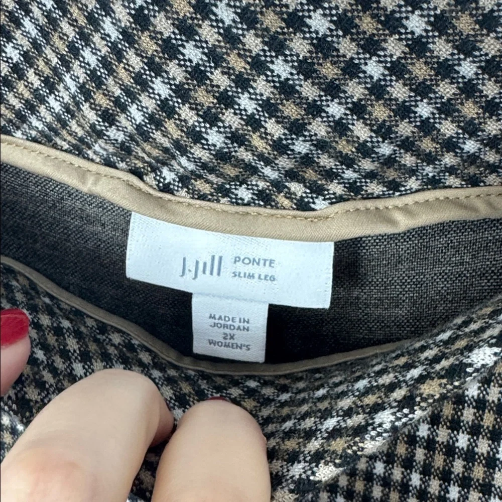 J.Jill Ponte Slim Leg Pants‎ 2X Houndstooth Pull On Stretch Career Pants Brown